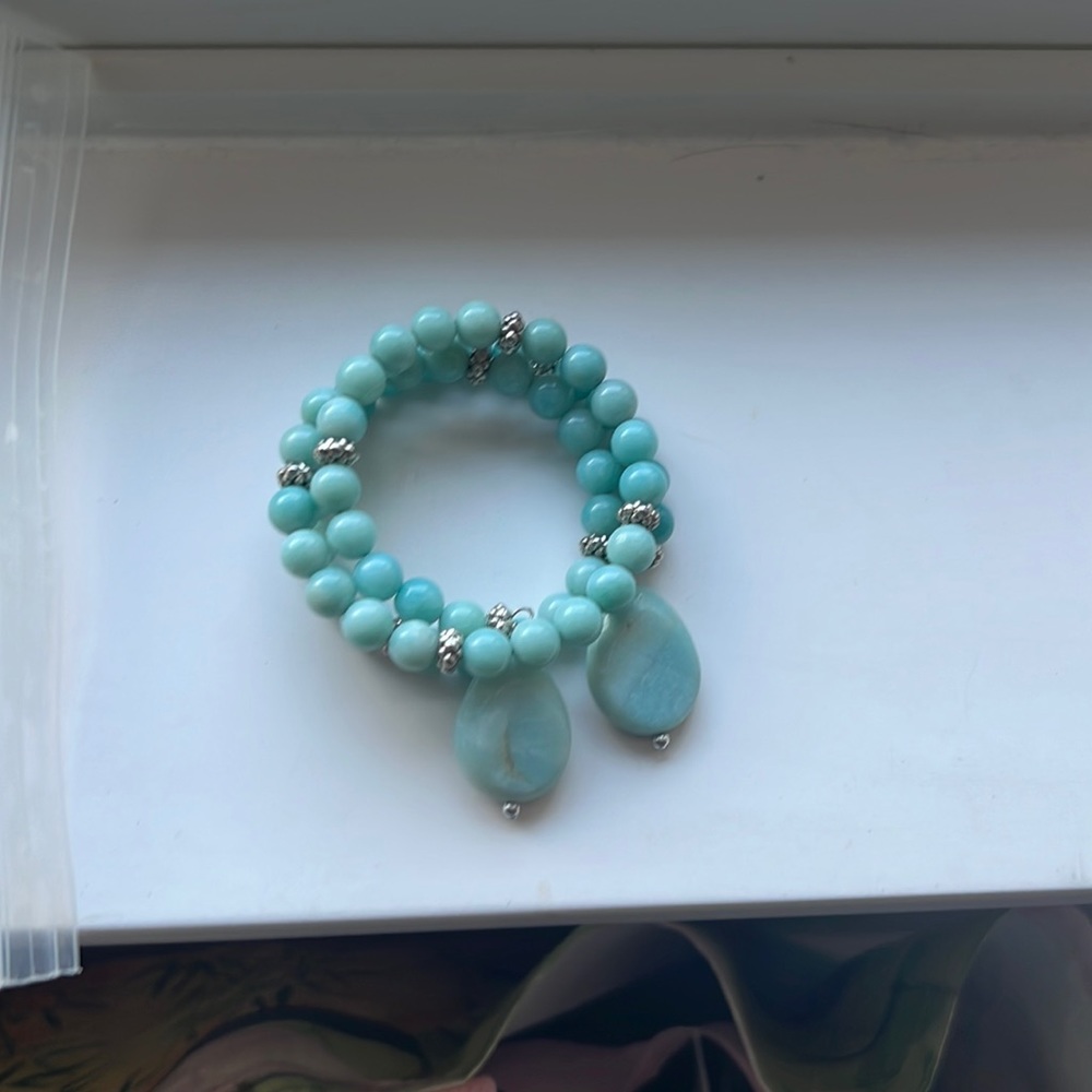 Blue and silver bead wrap bracelet